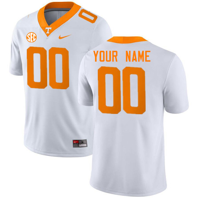 Custom Tennessee Volunteers Name And Number Football Jersey-White